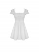 Gothic Style Elegant Square Collar Pearl Cross Embellished Backless Lace Suspender White Cotton Short Dress