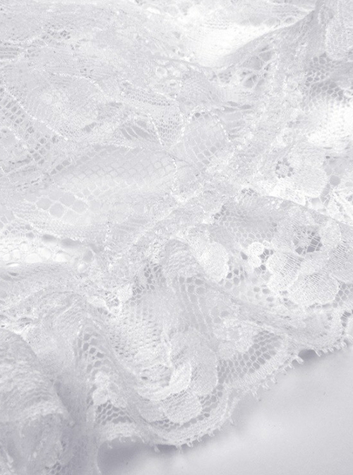 Gothic Style Elegant Square Collar Pearl Cross Embellished Backless Lace Suspender White Cotton Short Dress