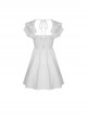 Gothic Style Elegant Square Collar Pearl Cross Embellished Backless Lace Suspender White Cotton Short Dress