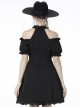 Gothic Style Lapel Halterneck Ribbon Straps Embroidered Lace Splicing Hem Sexy Off Shoulder Black Dress