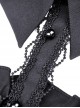Gothic Style Lapel Halterneck Ribbon Straps Embroidered Lace Splicing Hem Sexy Off Shoulder Black Dress