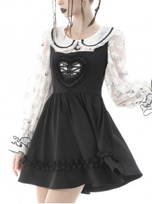 Gothic Style Sweet Lace Heart Shape Hollow Strap Black Daily Suspender Doll Dress