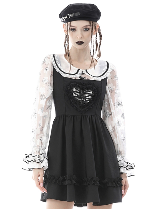 Gothic Style Sweet Lace Heart Shape Hollow Strap Black Daily Suspender Doll Dress