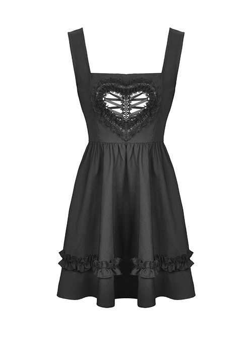 Gothic Style Sweet Lace Heart Shape Hollow Strap Black Daily Suspender Doll Dress