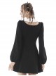 Gothic Style Cute White Doll Collar Big Bowknot Daily Black Lantern Sleeves Slim Dress