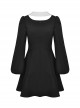 Gothic Style Cute White Doll Collar Big Bowknot Daily Black Lantern Sleeves Slim Dress