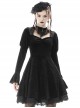 Gothic Style Elegant Stand Collar Lace Luxury Velvet Black Long Trumpet Sleeves Slim Dress