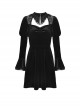Gothic Style Elegant Stand Collar Lace Luxury Velvet Black Long Trumpet Sleeves Slim Dress