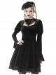 Gothic Style Elegant Stand Collar Lace Luxury Velvet Black Long Trumpet Sleeves Slim Dress
