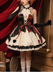 Fools Crowned Series Quirky Funny Cirque Clown Element Red Black Sweet Lolita Bandeau Halter Neck Sling Sleeveless Dress