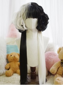 Versatile Two Color Splicing Curly Jellyfish Head Long Straight Hair Cute Sweet Lolita Full Head Wig