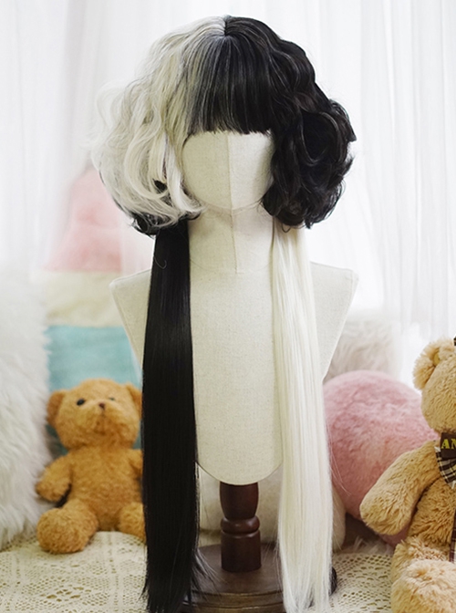 Versatile Two Color Splicing Curly Jellyfish Head Long Straight Hair Cute Sweet Lolita Full Head Wig