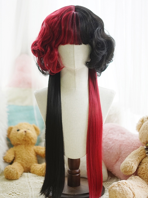 Versatile Two Color Splicing Curly Jellyfish Head Long Straight Hair Cute Sweet Lolita Full Head Wig