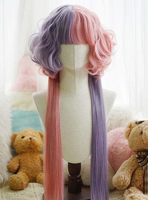 Versatile Two Color Splicing Curly Jellyfish Head Long Straight Hair Cute Sweet Lolita Full Head Wig