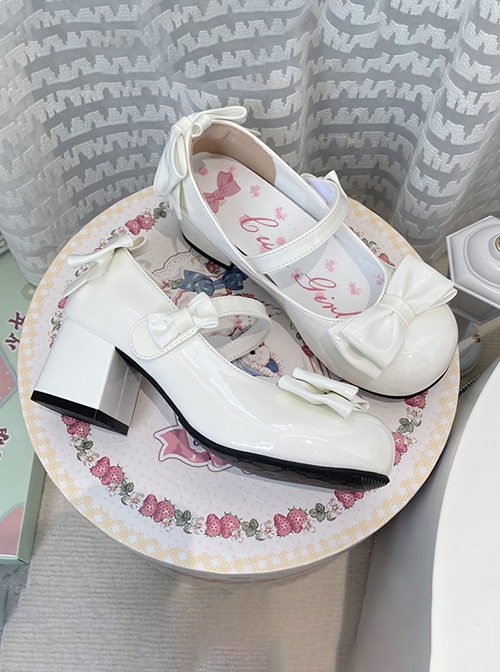 Tea Party Lady Series Macaron Color Cute Bowknot Round Head Sweet Lolita Mary Jane Middle High Leather Shoes