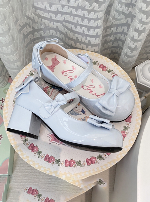 Tea Party Lady Series Macaron Color Cute Bowknot Round Head Sweet Lolita Mary Jane Middle High Leather Shoes