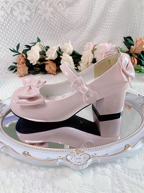 Tea Party Lady Series Macaron Color Cute Bowknot Round Head Sweet Lolita Mary Jane Middle High Leather Shoes