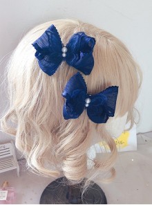 Elegant Handmade Versatile Navy Blue Lace Butterfly Dark Pattern Pearl Classic Lolita Accessory Hairpin