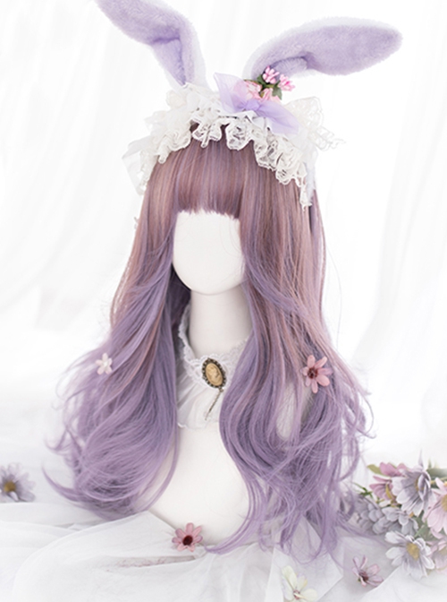 Flower Box Series Elegant Tapioca Purple Gradient Flat Bangs Long Curly Hair Sweet Lolita Full Head Wig