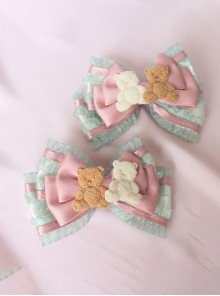 Toy Anniversary Series Cute Kawaii Girly Pink Green Lace Sweet Lolita Bowknot Plush Little Bear Bonzer Side Clip