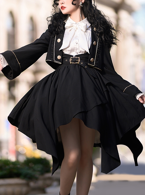 Tomorrow Pledge Series Exquisite Black College Style Military Uniform School Lolita Long Sleeve Shirt Skirt Coat Set