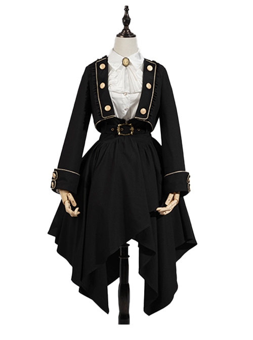 Tomorrow Pledge Series Exquisite Black College Style Military Uniform School Lolita Long Sleeve Shirt Skirt Coat Set
