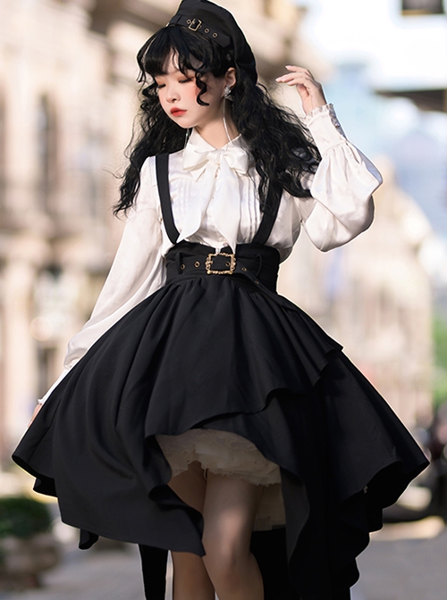 Tomorrow Pledge Series Exquisite Black College Style Military Uniform School Lolita Long Sleeve Shirt Skirt Coat Set