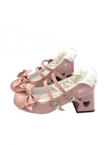 Daily Cute Satin Bowknot Mary Jane Sweet Lolita Versatile Shallow Mouth Round Toe Strap Thick Sole Block Heel Shoes