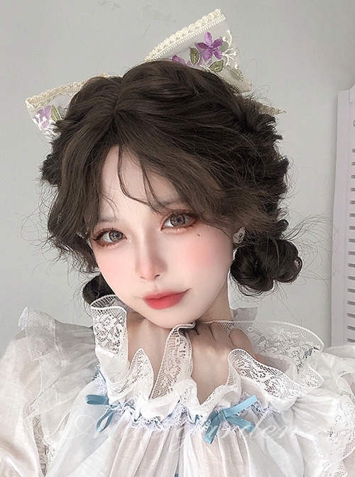 Girly Lively Fluffy Wool Curly Air Bangs Long Hair Dark Brown Daily Versatile Sweet Lolita Full Head Wig