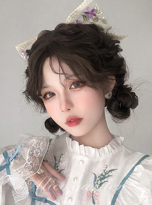 Girly Lively Fluffy Wool Curly Air Bangs Long Hair Dark Brown Daily Versatile Sweet Lolita Full Head Wig