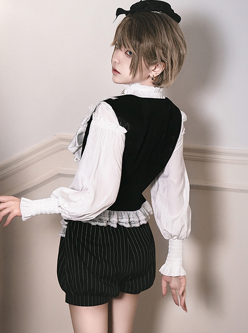 Night Banquet Series Black White Juvenile Temperament Palace Style Waiter Butler Ouji Fashion Shirt Vest Pumpkin Pants Set