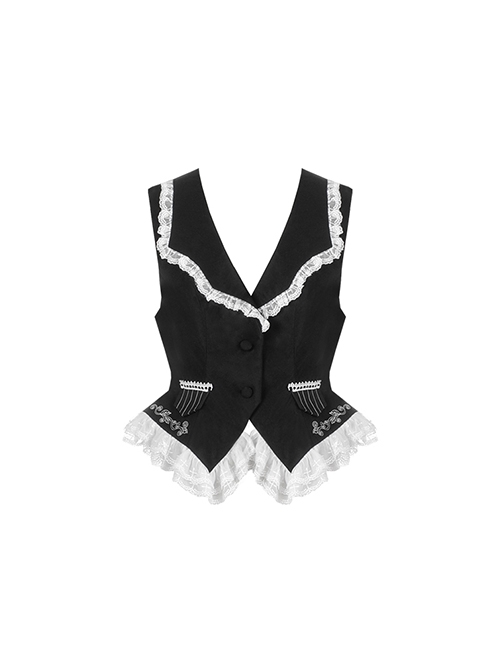 Night Banquet Series Black White Juvenile Temperament Palace Style Waiter Butler Ouji Fashion Shirt Vest Pumpkin Pants Set