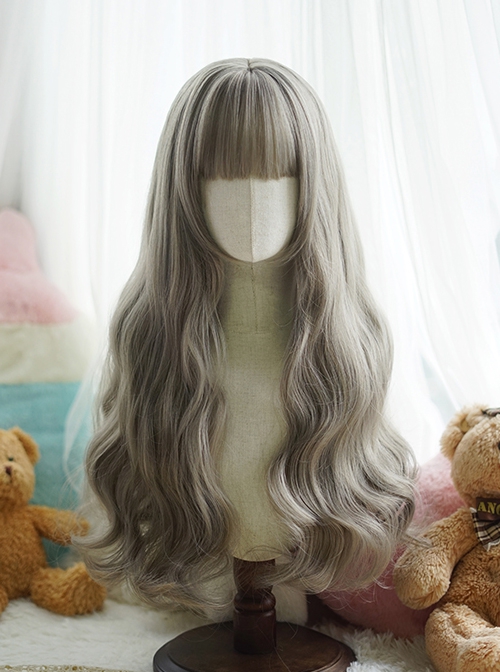 Big Land Series Multicolor Daily Versatile Commute Elegant Flat Bangs Long Curly Hair Classic Lolita Full Head Wig