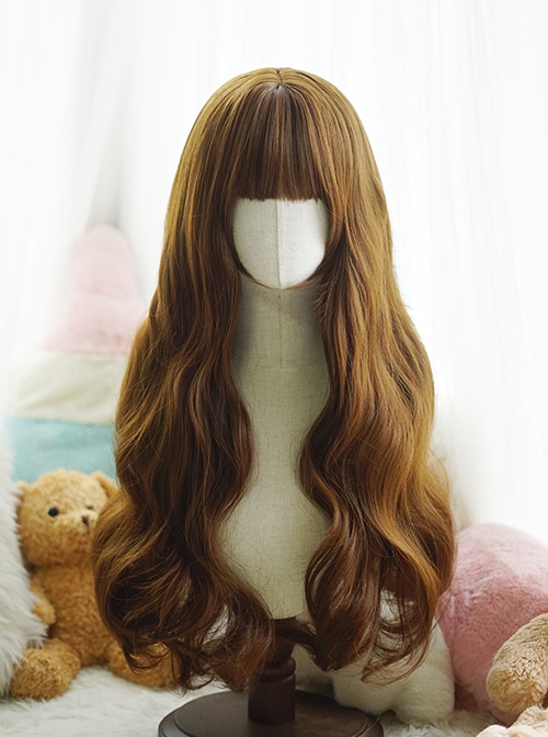 Big Land Series Multicolor Daily Versatile Commute Elegant Flat Bangs Long Curly Hair Classic Lolita Full Head Wig