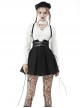 Punk Style Cool Double Row Belt Versatile For Daily Wear Black Cross Strap Pleated Dress