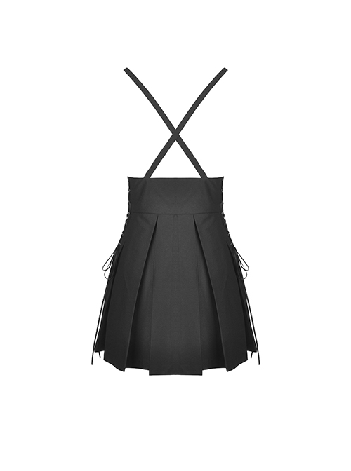 Punk Style Cool Double Row Belt Versatile For Daily Wear Black Cross Strap Pleated Dress