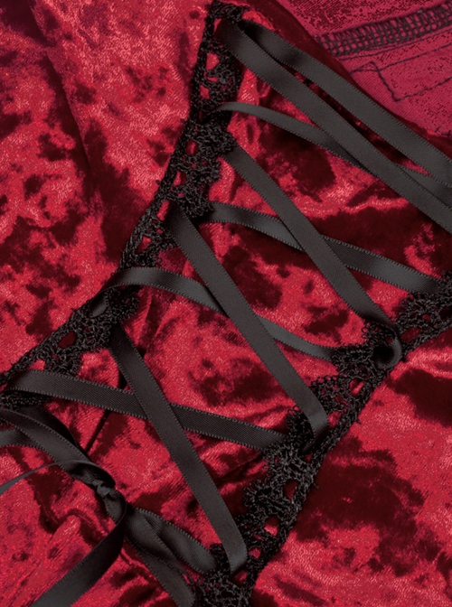 Gothic Style Luxury Velvet Black Lace Embroidery Embellished Vintage Wine Red Suspender Tube Top Dress