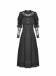 Gothic Style Lace Stand Collar Angel Wings Embroidery Retro Virago Sleeves Black Elegant Dress