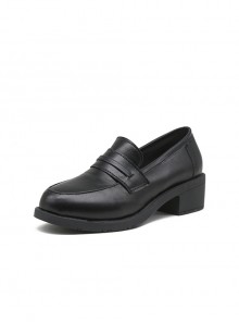 Retro British College Style Black Daily Versatile JK Commute Ouji Fashion Lolita Round Tip Work Mid Heel Shoes