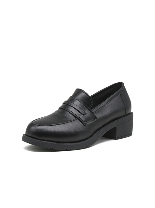 Retro British College Style Black Daily Versatile JK Commute Ouji Fashion Lolita Round Tip Work Mid Heel Shoes