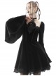 Gothic Style Retro Palace Trumpet Sleeves Square Collar Flower Halter Neck Black Dress