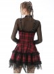 Rock Punk Style Lace Splicing Irregular Mesh Hem Cool Red And Black Plaid Suspender Dress