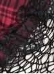 Rock Punk Style Lace Splicing Irregular Mesh Hem Cool Red And Black Plaid Suspender Dress