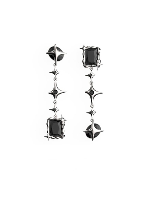 Taboo Series Asymmetrical Design Square Shining Four Pointed Star Ouji Fashion Cool Gothic Punk Earrings