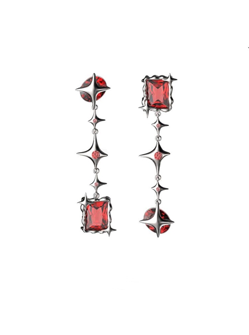 Taboo Series Asymmetrical Design Square Shining Four Pointed Star Ouji Fashion Cool Gothic Punk Earrings