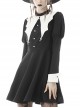 Gothic Style White Bat Wing Collar Metal Cross Decorated Black Puff Long Sleeves Dress