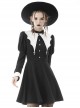 Gothic Style White Bat Wing Collar Metal Cross Decorated Black Puff Long Sleeves Dress