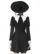 Gothic Style White Bat Wing Collar Metal Cross Decorated Black Puff Long Sleeves Dress