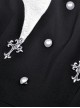Gothic Style White Bat Wing Collar Metal Cross Decorated Black Puff Long Sleeves Dress