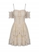 Steampunk Style Sexy Off-Shoulder Half-Sleeves Layered Lace Strap Beige Suspender Mini Dress